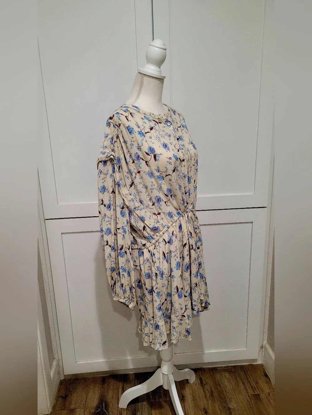 Free People Flower Fields Mini Dress in Cream & Blue | Size Medium